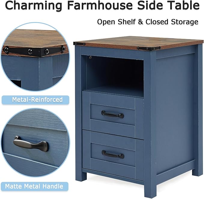 Blue Rustic Night Stand, Farmhouse End Table, Modern Bedside Table - Image 5