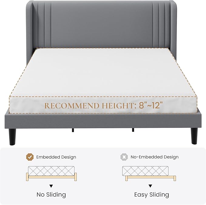 SHA CERLIN King Size Velvet Upholstered Platform Bed Frame - Image 9
