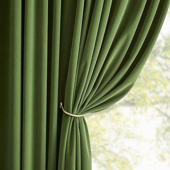Joydeco Green Velvet Curtains 108 inch 2 Panel, Room Darkening Super Soft - Image 3