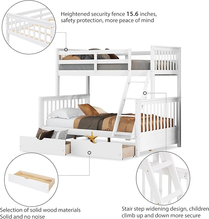 Merax Wood Bunk Bed with Drawers, Convertible Wood Bunk Bed with Ladders and - Image 5
