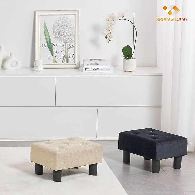 BRIAN & DANY Small Foot Stool, Linen Foot Stools - Image 7