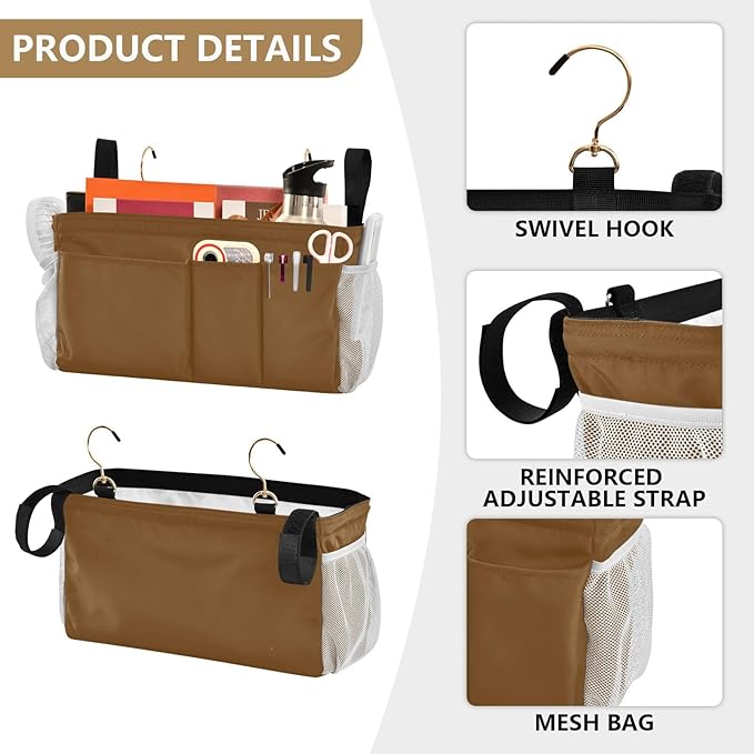 KOPIRIT Brown Bedside Caddy Storage Bag Bedside Organizer - Image 5