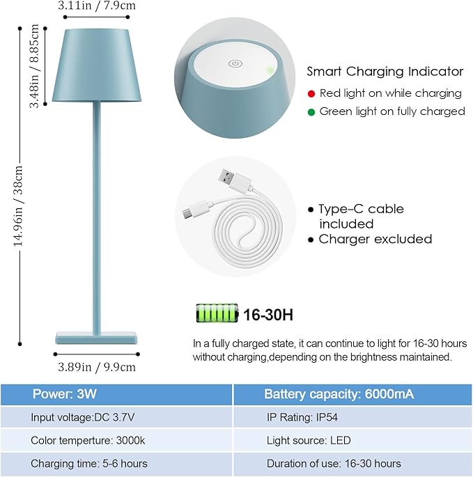 2 Packs Rechargeable LED Table Lamp, Outdoor Cordless Table Lamp Waterproof - Image 6