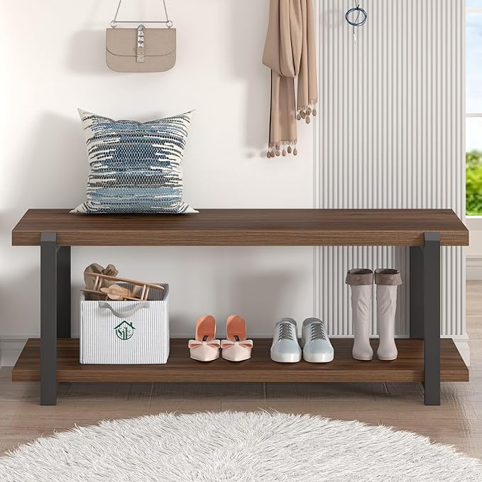FOLUBAN Entryway Bench with Shoe Storage, Modern End of Bed Bench, Wood and - Image 7