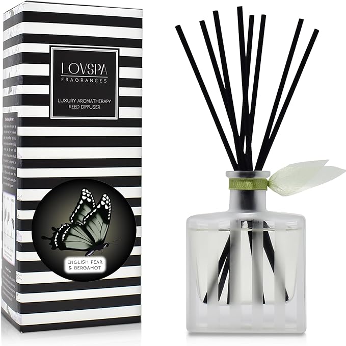 LOVSPA Reed Diffuser Set, English Pear & Bergamot Scented Oil Diffuser by LOVSPA