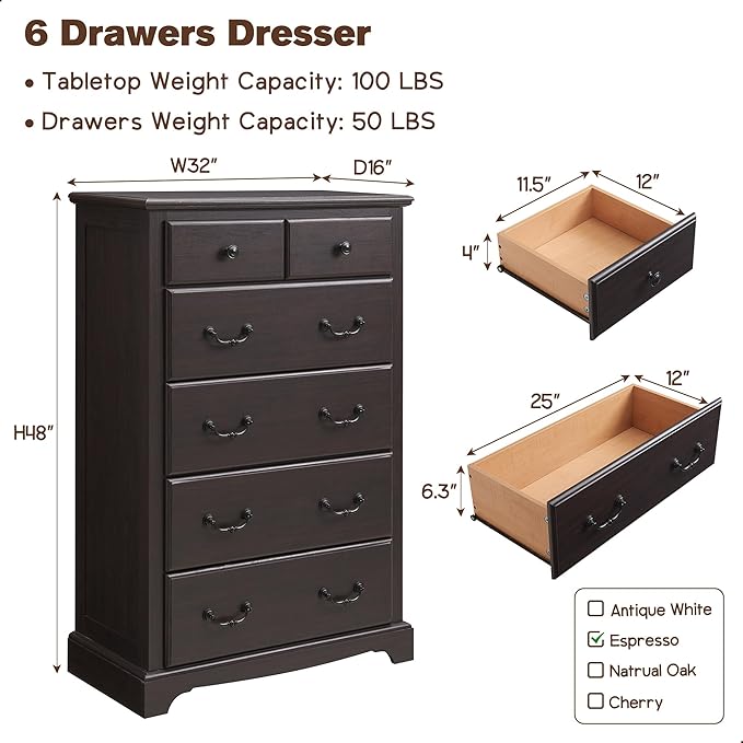 T4TREAM 6 Drawers Dresser Chests - Image 2