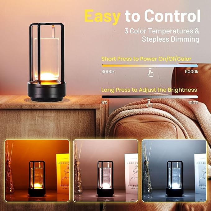 Crystal Lantern Light, Czgor Battery Operated Rechargeable Cordless Crystal - Image 3