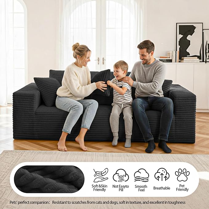 3-Seater Deep-Seat Corduroy Lounge Sleeper Sofa - Image 5
