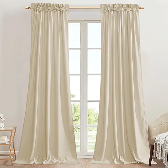 StangH Beige Curtains for Kids Bedroom Super Soft Smooth Velvet Light Dimming by StangH