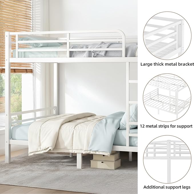 Full Over Full Bunk Bed Frame, Heavy Duty Metal Loft Bed - Image 3