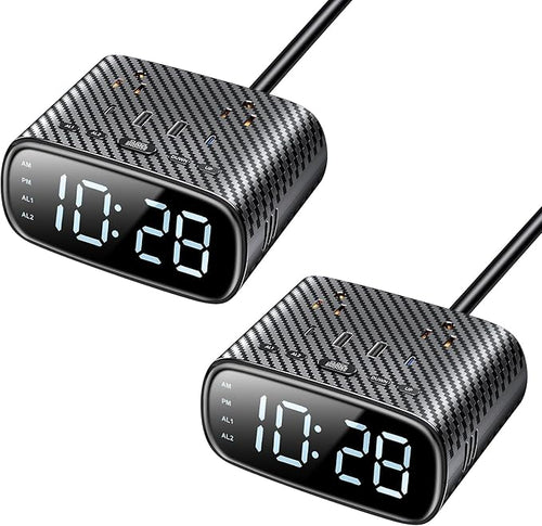 2PCS Alarm Clock with 2 USB-C, 2 USB-A Chargers Power Strip 2 Outlets by Sussex
