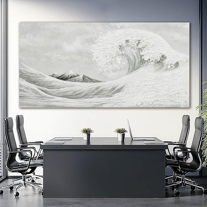 YETHEN WAL Textured Grey Wave Wall Art – Extra Large 3D Coastal Canvas - Image 2