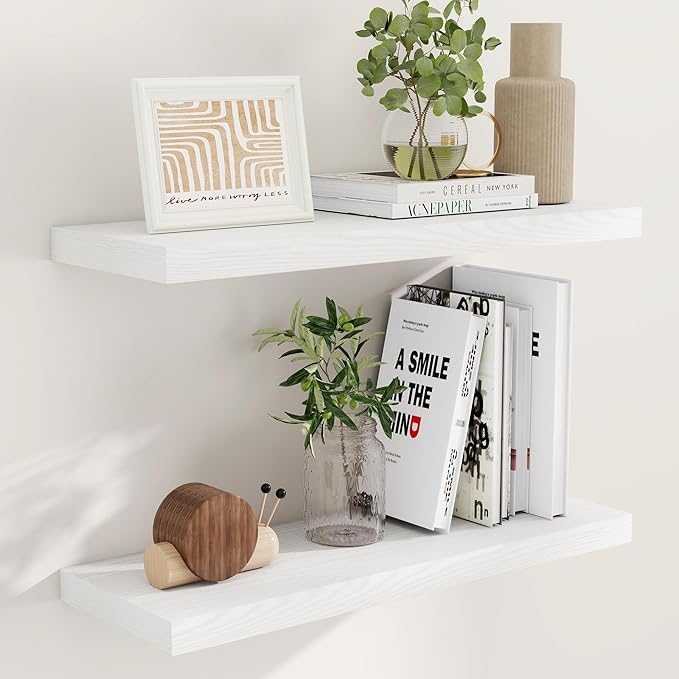 Fun Memories 32 Inch Floating Shelves, Wall-Mounted Bathroom Shelves Set of 2 by FunMemories