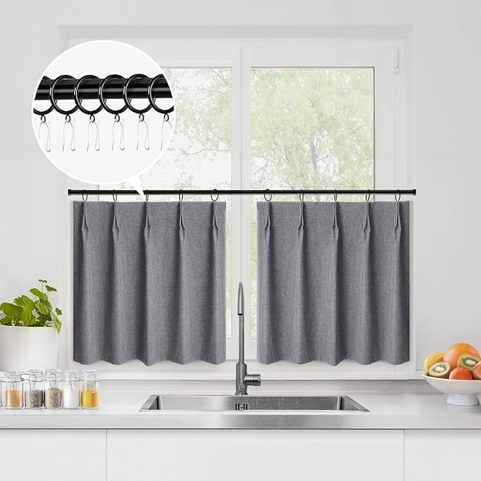 WdFour 24x30 Inch Pinch Pleated Blackout Cafe Curtains - Image 2