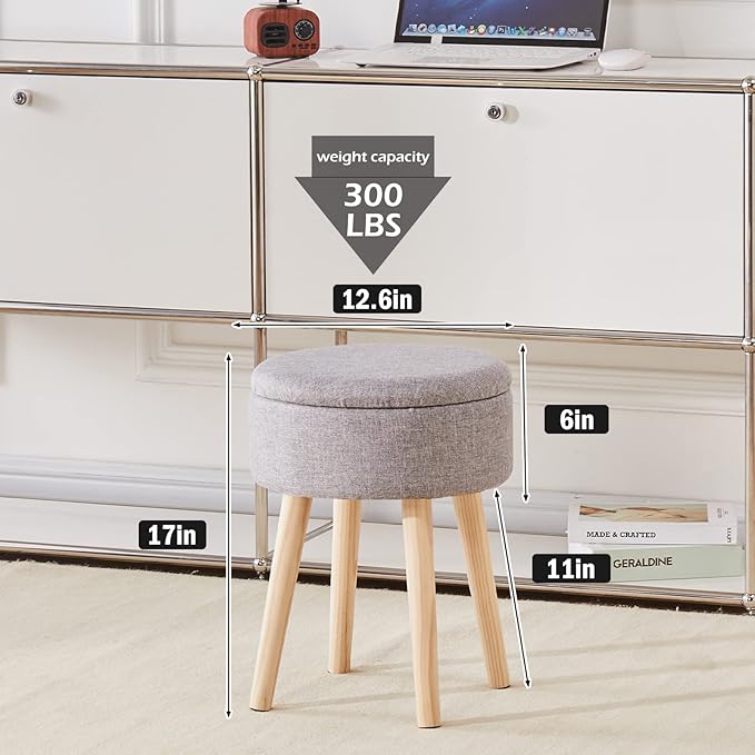 Mxfurhawa Storage Ottoman Linen Round Vanity Stool Tray Top Modern Foot Stool - Image 7