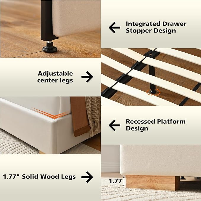 VELOCAVA Queen Size Upholstered Bed Frame - Image 4