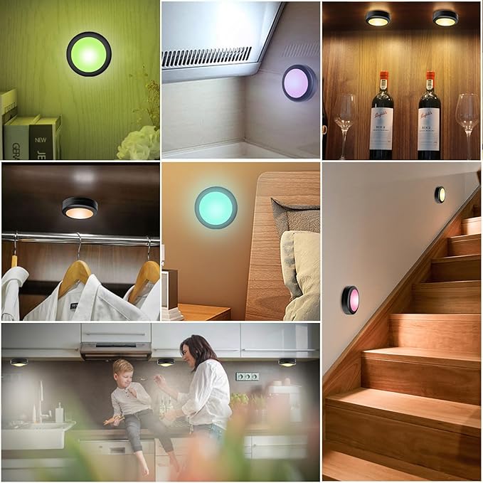 Yiliaw 3 Pack LED Puck Lights Remote Control 16 Color Changeable Under Cabinet - Image 4