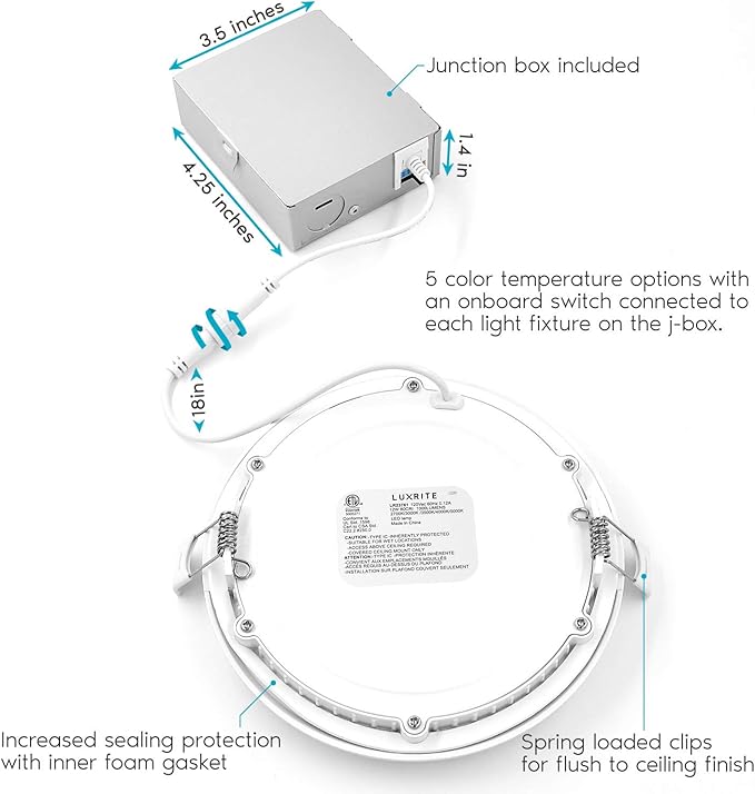 LUXRITE 12 Pack 6 Inch Ultra Thin LED Recessed Light - Image 3