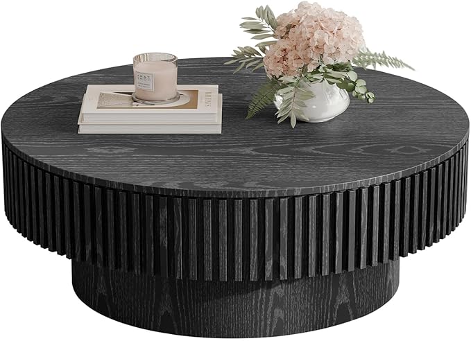 LKTART Round Coffee Table for Living Room, Accent Fluted Drum Coffee Table by LKTART