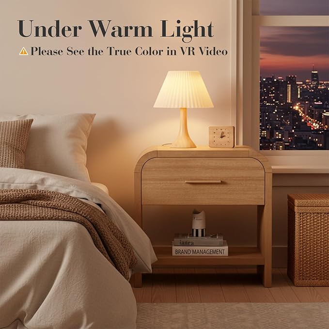 Night Stand Set of 2 1-Drawer and 1 Storage Shelf Nightstand 24" H Metal Handle - Image 4