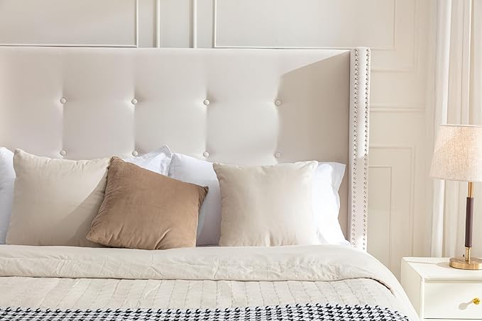 Queen Size Upholstered Bed Frame, Hand Buttoned Tufting Headboard Beds/No Box - Image 7