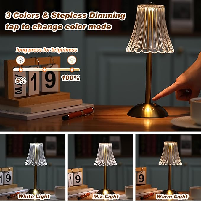 Liliful 6 Pcs Cordless Table Lamp Rechargeable Touch LED Small Gold Portable - Image 4