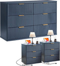 LEYAOYAO 48" Wide Fluted Dresser and 3 Drawers 23" Nightstand Set of 2 by LEYAOYAO-Findtheshiningpointofyourideallife%EF%BC%81