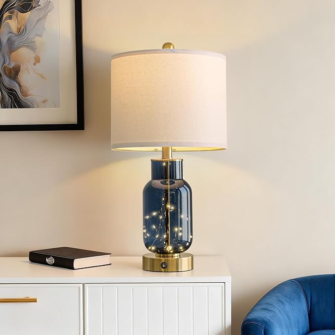 Oneach 22" Glass Table Lamps Set of 2, Nightstand Lamp - Image 2