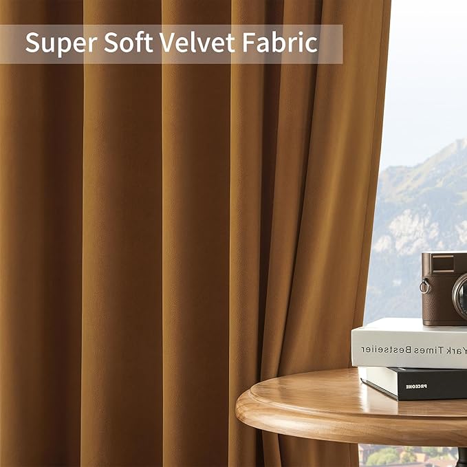 Joydeco Brown Velvet Curtains 72 inch Length 2 Panels, Luxury Blackout Rod - Image 5