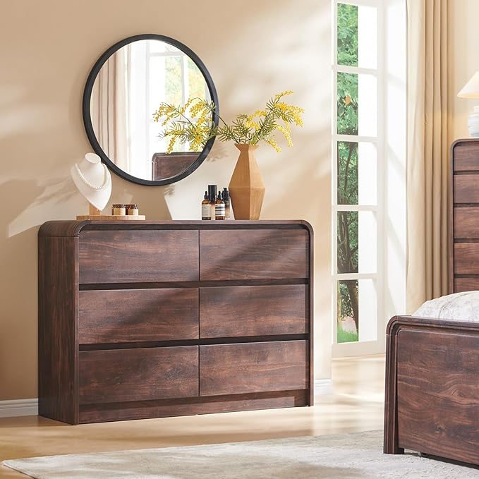 Modern 6 Drawers Dresser for Bedroom, Mid Century Modern Dresser w/Natural - Image 3