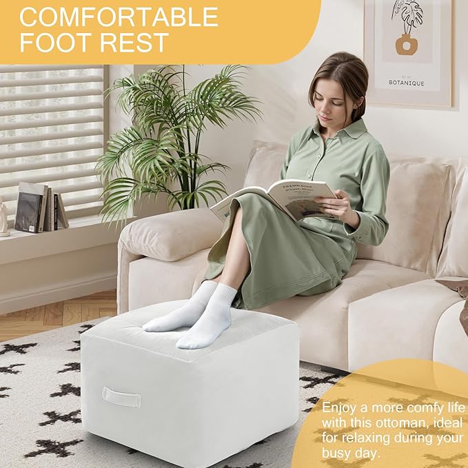 MeMoreCool Square Stuffed Pouf Ottoman Foot Rest, Floor Pouf Foot Stool - Image 3