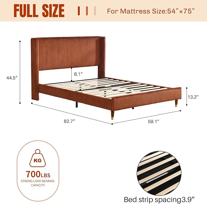 PINJU Full Size Bed Frame, Upholstered Platform Bed - Image 2
