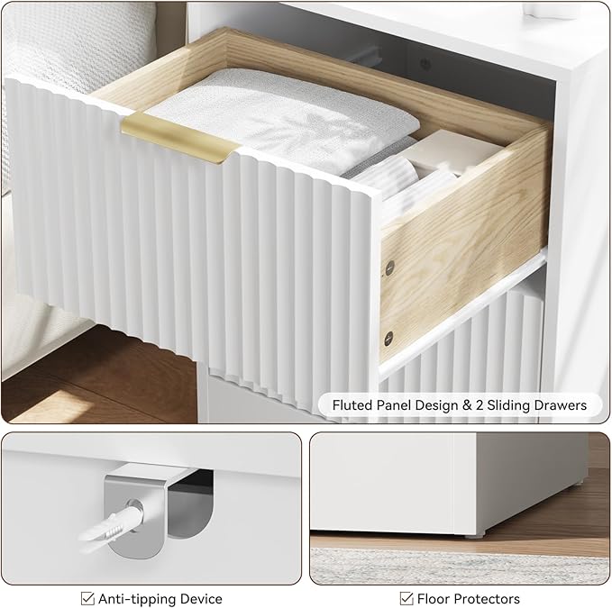 8 Drawer Dresser & Nightstand Set 3-Piece, 55” Wide Fluted Dresser and Night - Image 5