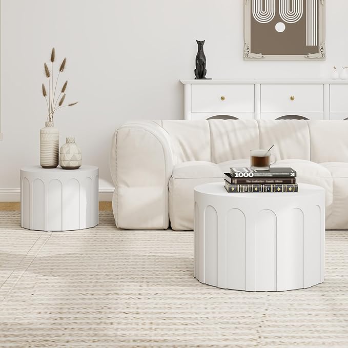 Nesting Coffee Table Set of 2, Modern Coffee Tables, Space-Saving Round Circle - Image 7