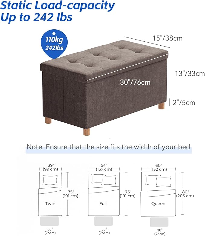 BRIAN & DANY 30 Inches Folding Storage Ottoman Bench, Ottoman - Image 3
