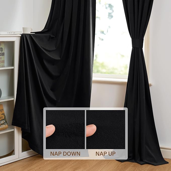 StangH Black Blackout Curtains Velvet Curtains 84 Inches Living Room Thermal - Image 4