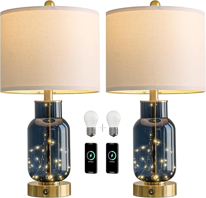 Oneach 22" Glass Table Lamps Set of 2, Nightstand Lamp - Image 9