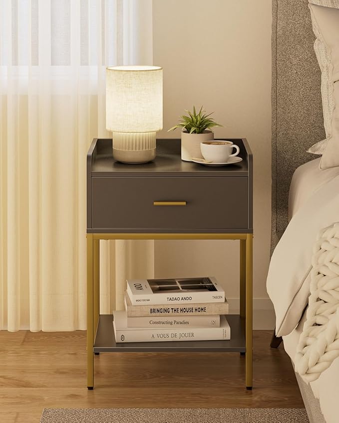 Masupu Gray Nightstand, 3-Tier Modern Bedside Table Night Stand - Image 3