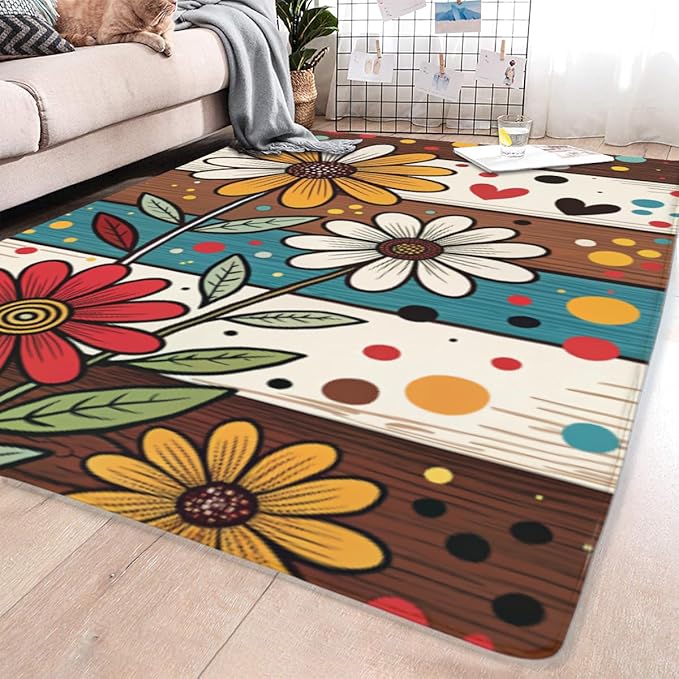 Machine Washable 2' x 3' Bohemian-Style Area Rug, Flowers Floor mat, Suitable - Image 4