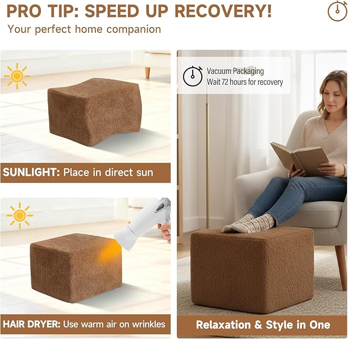 Tiita Pouf Ottoman and Foot Rest, Square Foam Stuffed Floor Pouf - Image 9