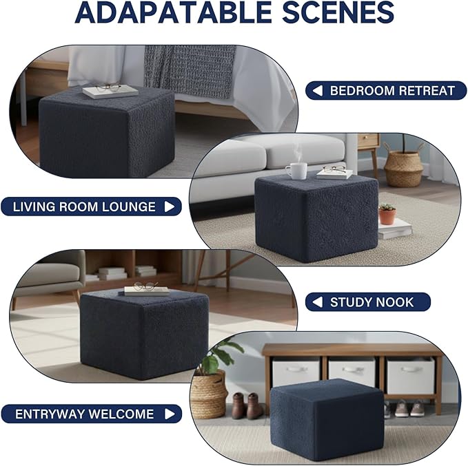 Tiita Stuffed Pouf Ottoman, Square Foot Stool Fluffy Floor Poufs Chair - Image 3