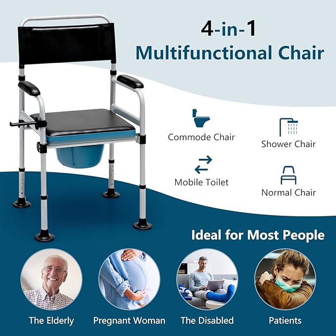 Goplus 4-in-1 Folding Bedside Commode, 440lbs Commode Chair - Image 2