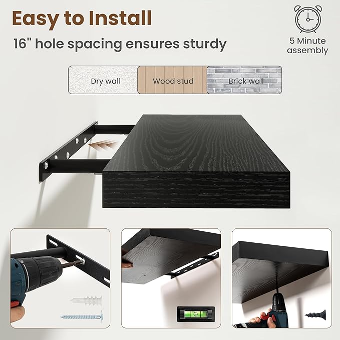 Axeman Square Floating Shelves for Wall, 4 Pack Wall Mounted Floating Shelf - Image 6