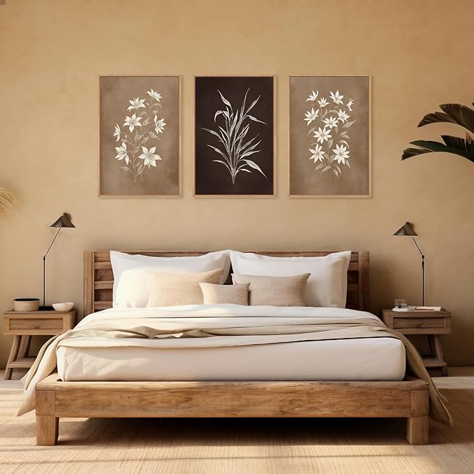 LHIUEM Large Vintage Neutral Botanical Framed Wall Art Set, Nature Wildflower - Image 5