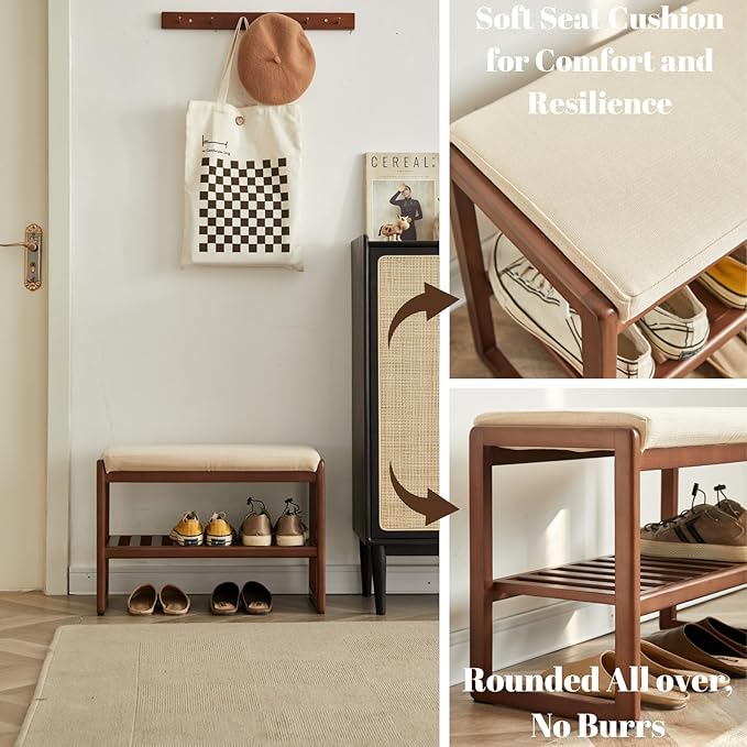 Wood Shoe Bench, 2-Tier Storage Bench - Image 5