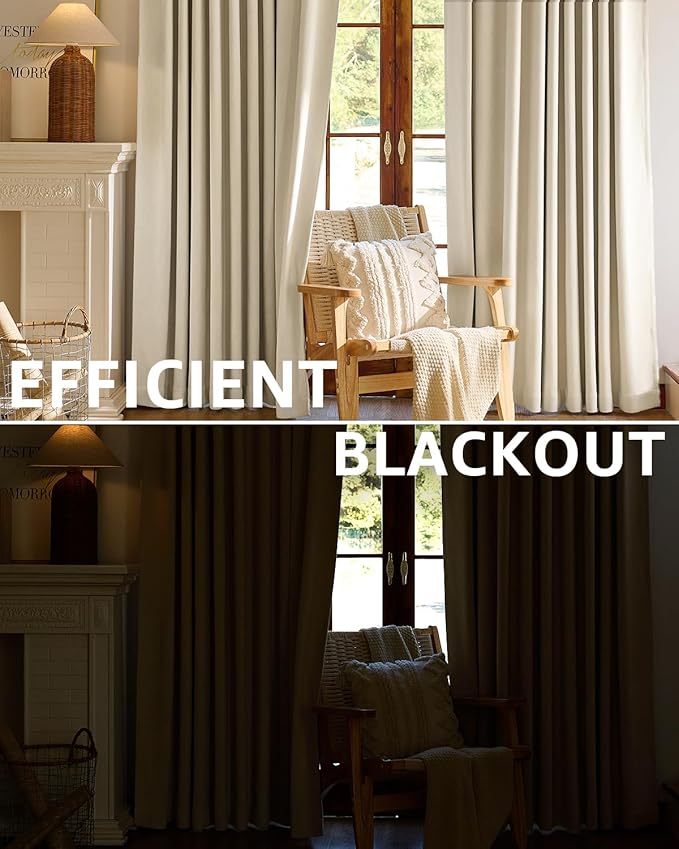 jinchan Chenille Blackout Curtains 96 Inches Long Beige Thermal Insulated - Image 4