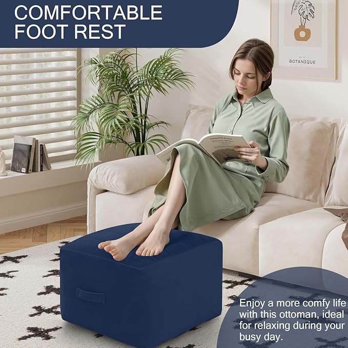 MeMoreCool Square Stuffed Pouf Ottoman Foot Rest, Floor Pouf Foot Stool - Image 3