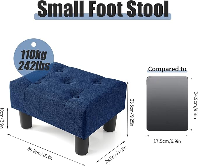 BRIAN & DANY Small Foot Stool, Linen Foot Stools - Image 3