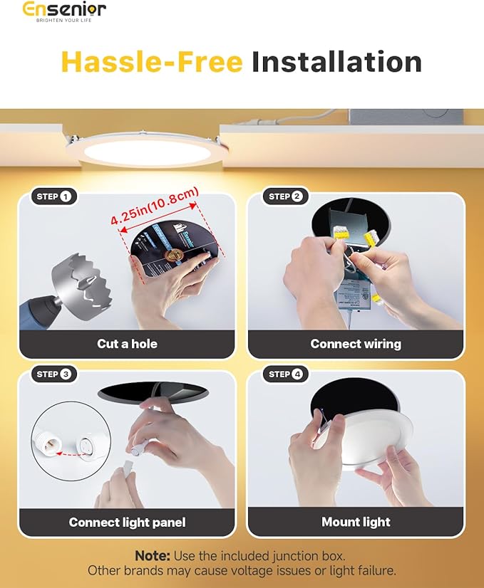 Ensenior 12 Pack 4 Inch LED Recessed Ceiling Light, 2700K-5000K 5CCT, 750LM 9W - Image 6