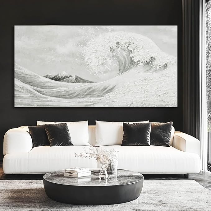 YETHEN WAL Neutral Grey Wave Wall Art – Textured Coastal Canvas Print - Image 6